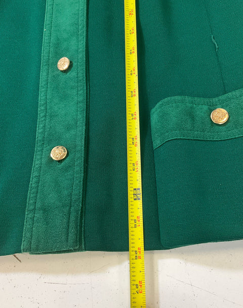 Abe Schrader by Belle Saunders Green Dress & Jacket Set Suede Trim Sz 18 Vintage