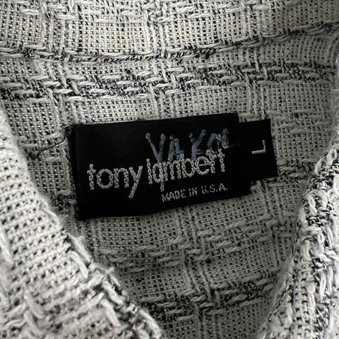 Vintage Men's Tony Lambert Grey Black Plaid Button Up Short Sleeve Shirt - Large