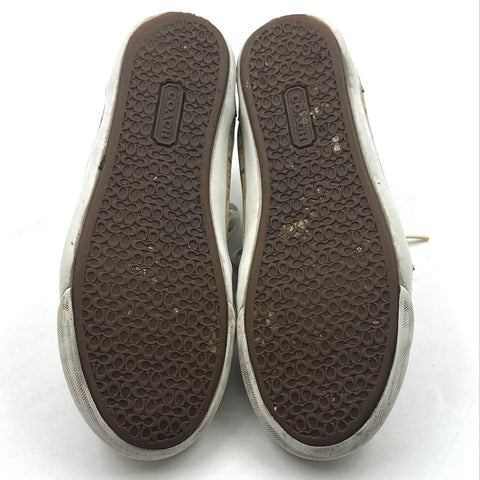 Coach Barrett Khaki Gold Plaid Signature Logo Low Top Sneakers Size 8.5