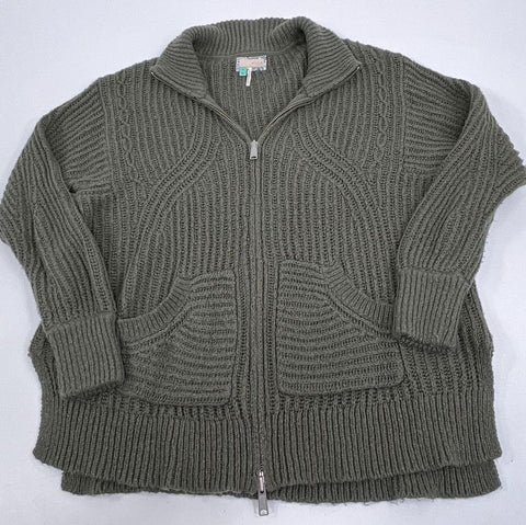 Pilcro Anthropologie Anais Olive Green Chunky Ribbed Knit Zip Cardigan Women's