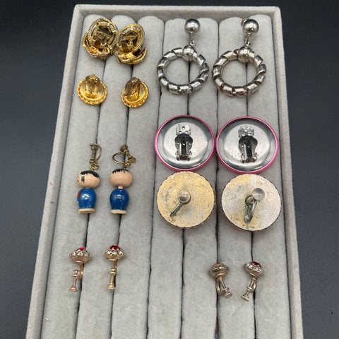 Vintage Jewelry Lot 8 Pairs Clip & Screw-back Earrings West Germany Fruit