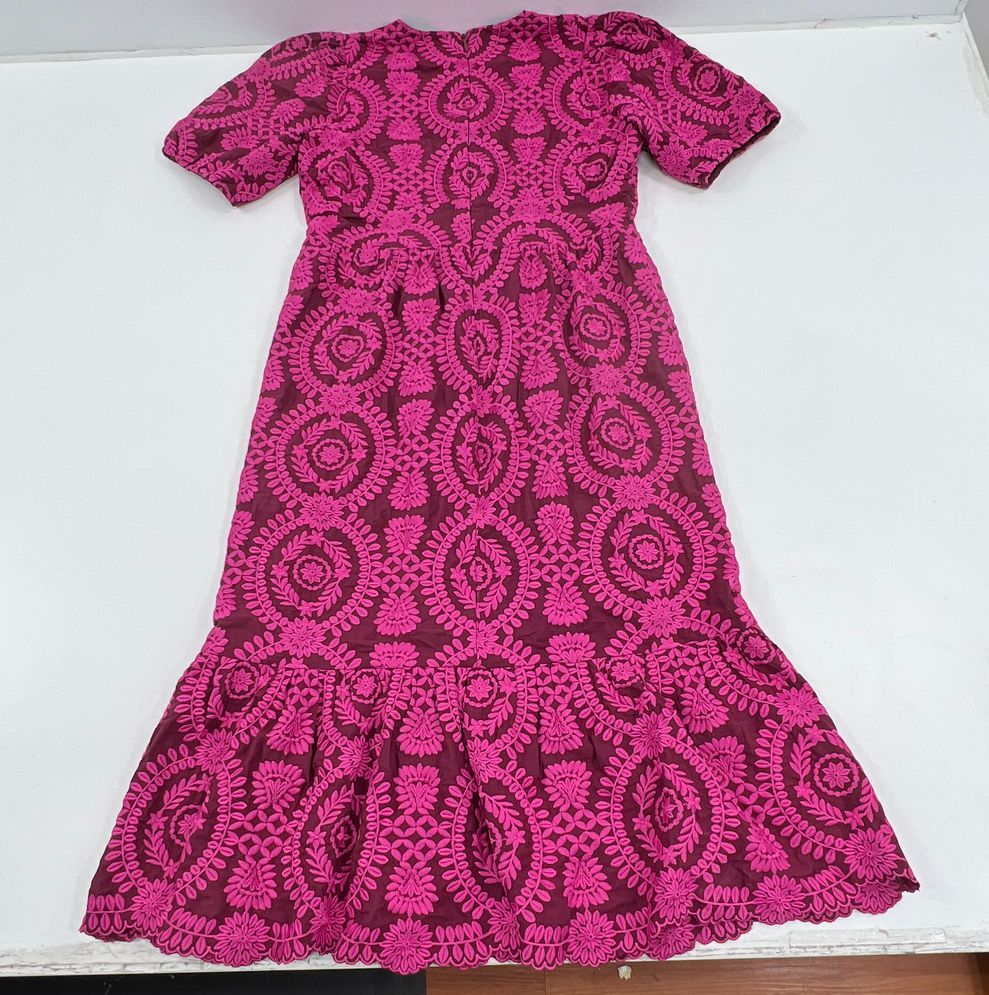 Women's Adelyn Rae Magenta Embroidered Ruffle Cotton Maxi Dress - Size XL