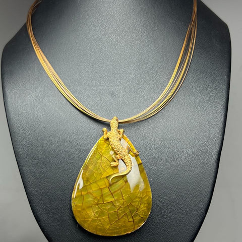 Chico's Lizard Crackled Drop Pendant Necklace
