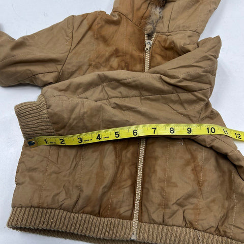 Vintage Cesarino Kids Coat Tan Brown Made in Italy Fur Trim Padded Jacket Sz 4