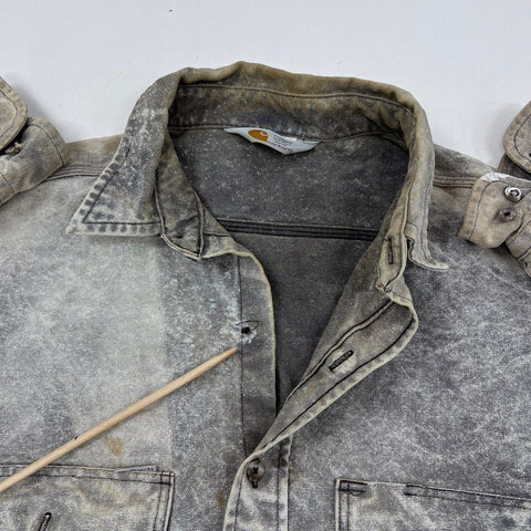 Carhartt Men's Gray Acid Wash Sun Faded Distressed Work Shirt Size XXL
