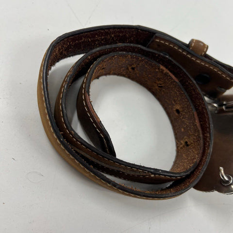 Nocona Brown Western Leather Crossed Guns Revolver Floral Buckle Belt Womens 26