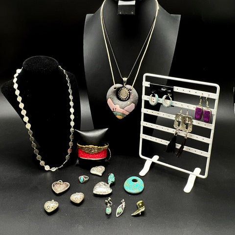 Vintage Southwestern Jewelry Lot Turquoise Buffalo Nickel Heart Pendants 15pc