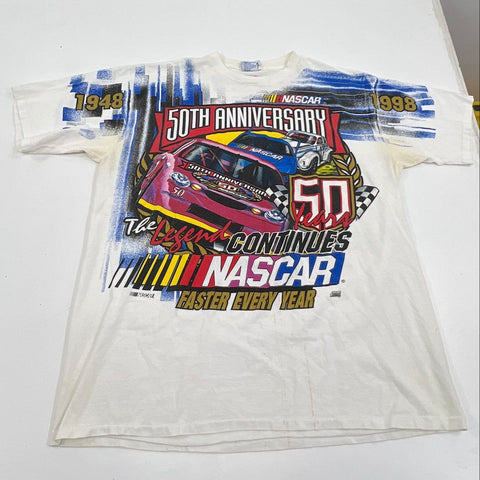 Vintage 1998 NASCAR 50th Anniversary All Over Print T-Shirt Chase USA Sz XXL