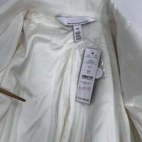 White House Black Market Women's Ecru Black Tie Waist Jacket Sz 12 NWT