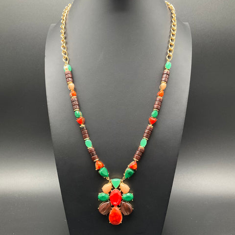 Kate Spade Fine Art Charm Statement Pendant Necklace Multi-Color Gold Tone 18"