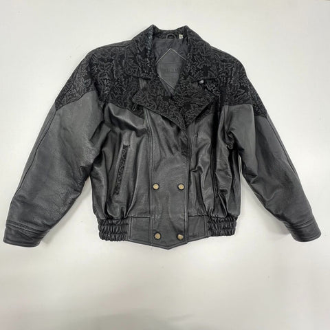 Vintage 80s Preston & York Leather Moto Bomber Jacket Floral Suede Sz M