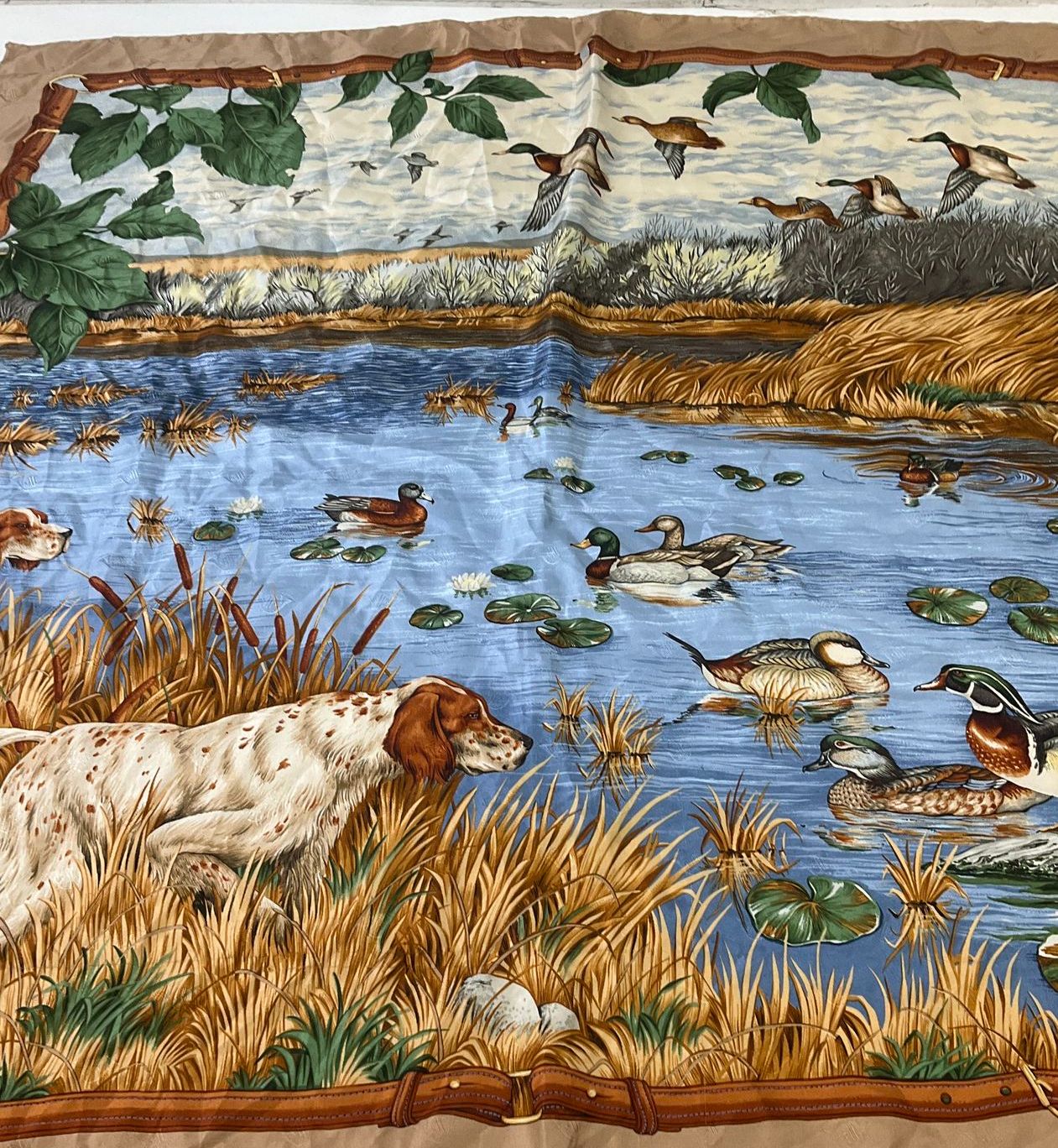 Mantero Collection VIII Silk Scarf Hunting Dog Duck Scene Made in Italy 34" Sq