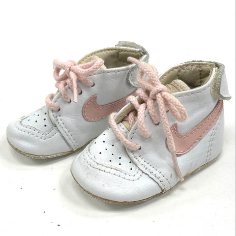 Vintage 90s Nike Baby Sneakers White Pink Infant Crib Shoes Booties Tin Box