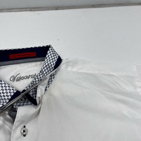Visconti Men's White Button Down Shirt Geometric Pattern Trim Long Sleeve Sz XL