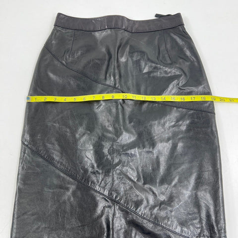 Vintage 90s Siena Women's Black Leather Pencil Skirt Diagonal Seam Sz 8