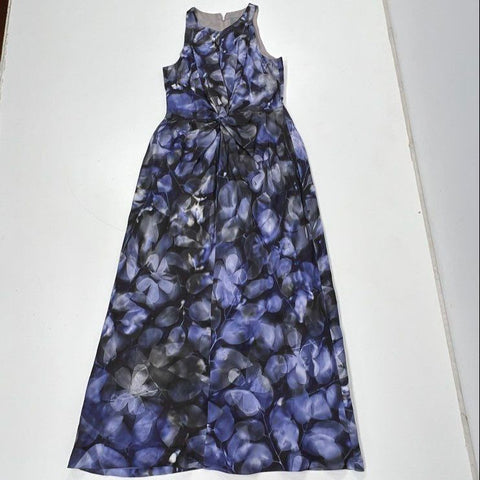 Banana Republic Piece & Co Women's Maxi Dress Blue Black Floral Twist Front 4
