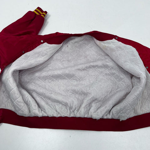 Vintage 90s Kansas City Chiefs NFL Satin Varsity Jacket Red Quilted Lined Sz XL