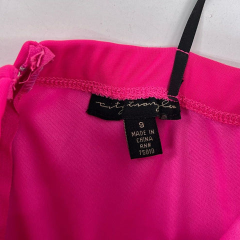VTG Y2K Junior's City Triangles Hot Pink Beaded Hi-Lo Homecoming Dress - Size 9