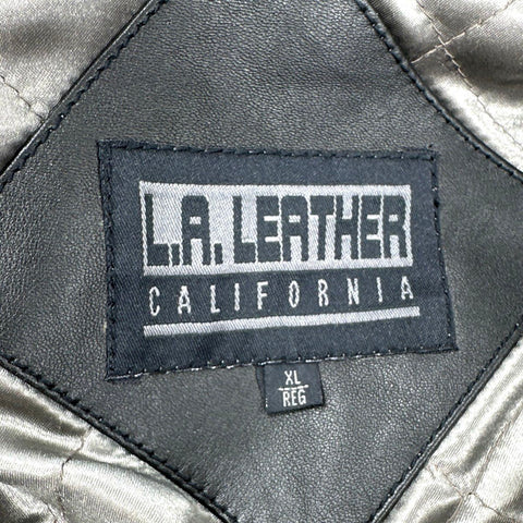Vintage 90s L.A. Leather California Black Genuine Leather Car Coat Jacket Sz XL
