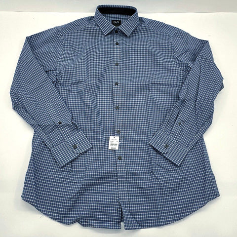 Jos. A. Bank Men's Blue White Check Traveler Tech Tailored Fit Shirt L NWT