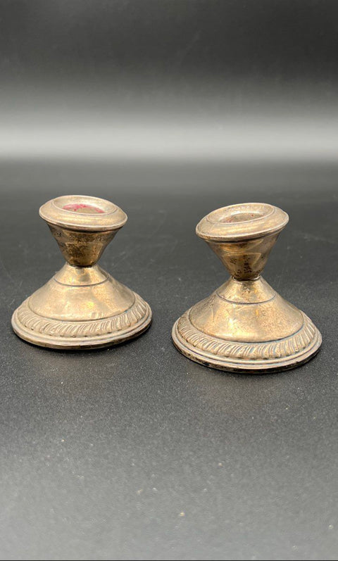 Saart Bros Diamond S Sterling Silver Candlestick Pair Cement Filled Vintage