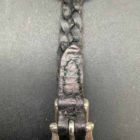 Vintage 1994 Brighton Black Braided Leather Heart Scroll Bracelet Buckle 9"