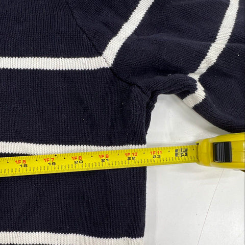 Vintage Y2K Polo Jeans Co Men's 1/4 Zip Sweater Navy Striped Flag Logo L