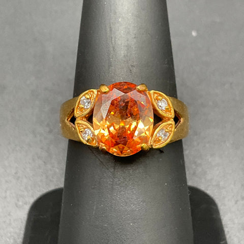 Gold Tone Faux Gemstone Costume Jewelry Lot 2 Cocktail Rings Size 7