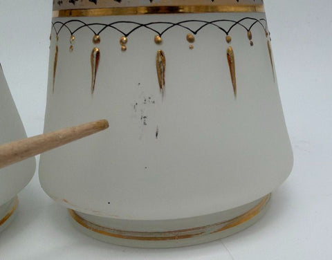 Vintage Frosted Satin Glass Decanter Set Gold Trim Hand Painted 2 Pcs 1 Stopper