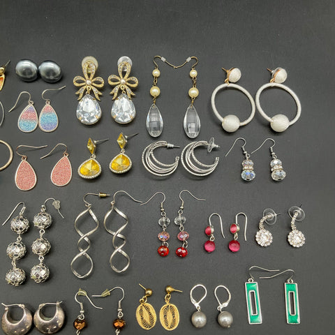 Vintage to Modern Costume Earrings Lot 0.6 Lbs Hoops Dangles Studs Rhinestone