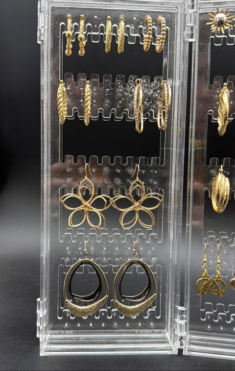 Gold Tone Costume Jewelry Lot 32 Pairs Fashion Earrings Hoops Studs Dangles
