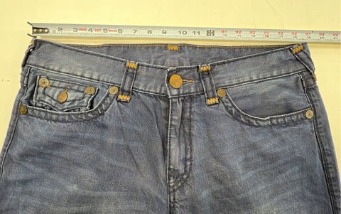 True Religion Men's Ricky Relaxed Straight Jeans Blue Flap Pockets Size 38