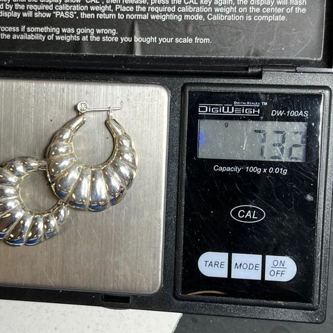 FC 925 Sterling Silver Scalloped Hoop Dangle Earrings 7.32g