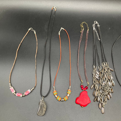 Mixed Costume Jewelry Lot 11 Necklaces Beaded Cord Shell Boho Styles