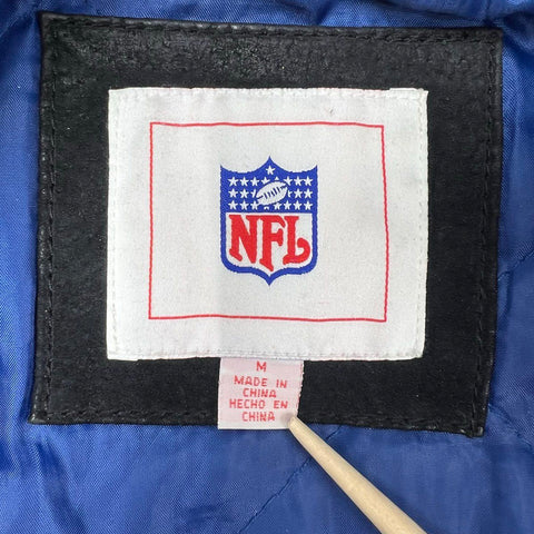 Vintage 90s G-III NFL Men's NY Giants Leather Suede Bomber Jacket Black Blue M