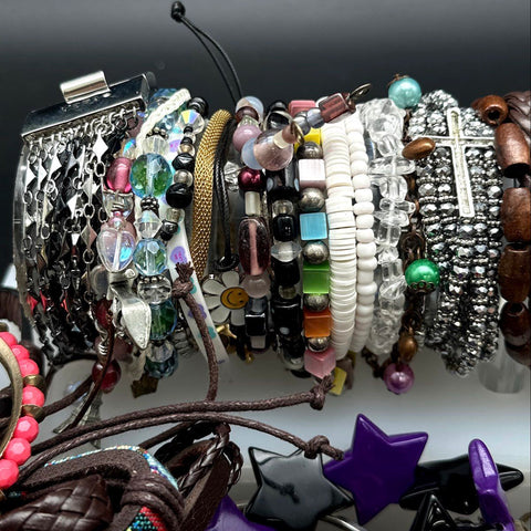 Vintage to Modern Costume Jewelry Lot of 50+ Bracelets Bangles Cuffs Beaded