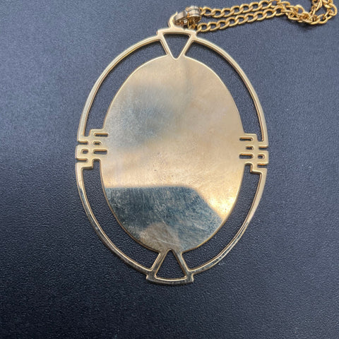 Vintage Japanese Geisha Damascene Pendant on 12K Gold Filled Chain 18"