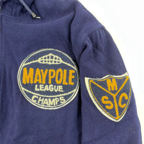 Vintage 90s Maypole Basketball Champs Hooded Varsity Jacket Embroidered Sz L