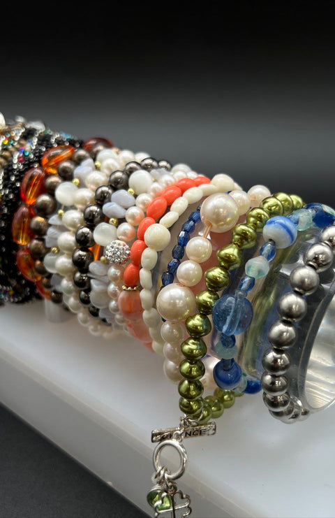 Beaded Costume Jewelry Lot of 27 Bracelets Bangles Cuff Charms Mixed Styles