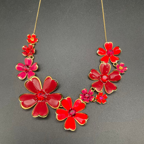 Kate Spade New York Blushing Blooms Red Pink Enamel Floral Statement Necklace