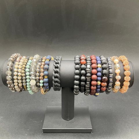 Rustic Cuff & Mixed Fashion Costume Jewelry Lot of 19 Beaded Stretch Bracelets