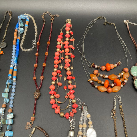 Vintage to Modern Costume Jewelry Lot 12 Necklaces Beaded Shell Statement Boho