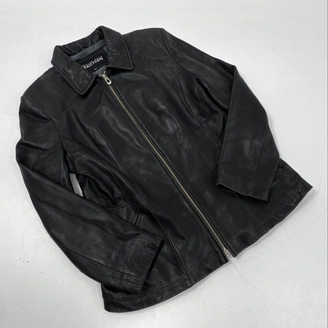 Kenneth Cole Reaction Women's Black Full Zip Leather Jacket Shirt Collar Sz L