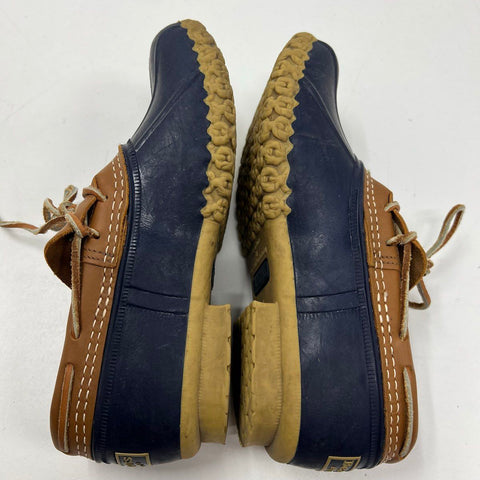 L.L. Bean Boots Rubber Moc Brown Blue Duck Shoes Women's Size 7 M