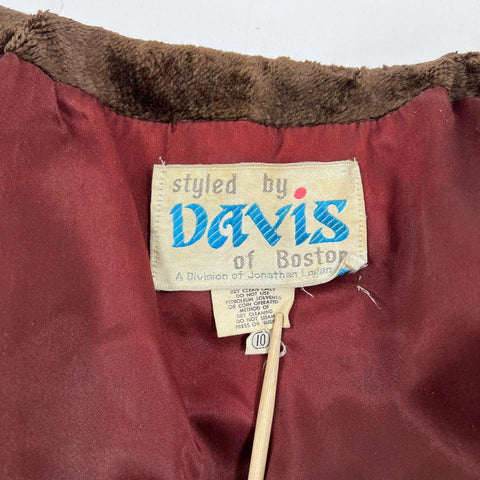 Vintage 70s Davis of Boston Women's Brown Faux Fur Double Breasted Jacket Sz 10