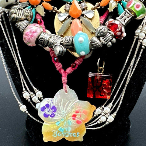 Costume Jewelry Lot Vintage to Modern Boho Statement Beaded Necklaces Pendants