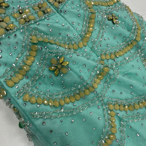 Madison James Women's Mint Green Beaded Sequined Mermaid Tulle Formal Gown Sz 4