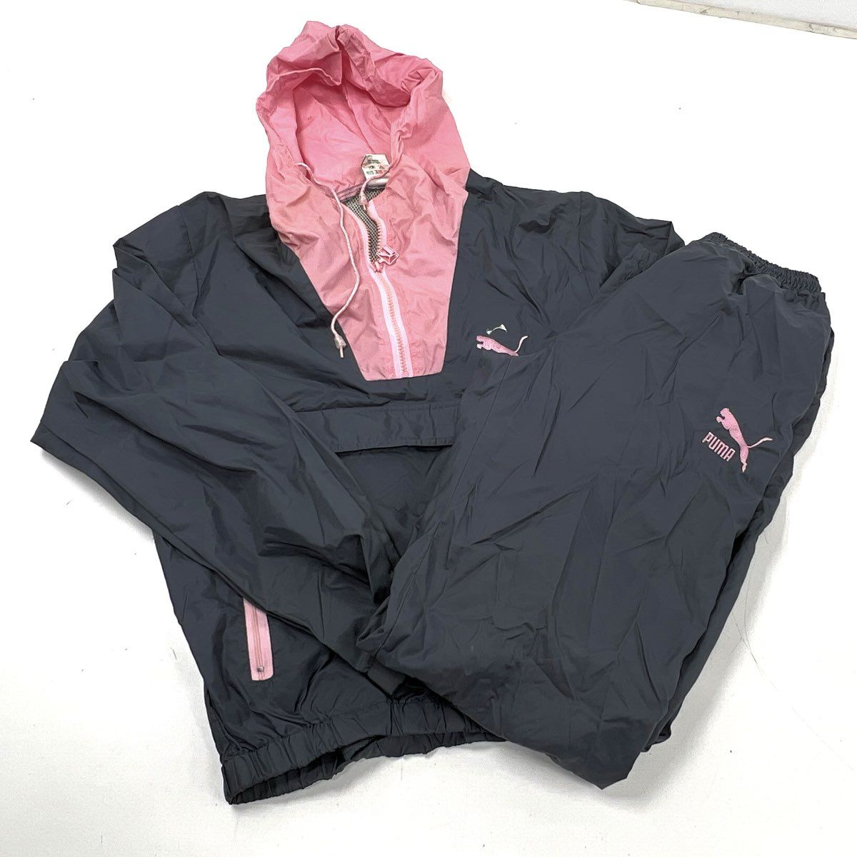 Vintage 90s Puma Anorak Windbreaker Tracksuit Set Pink Black Sz M 