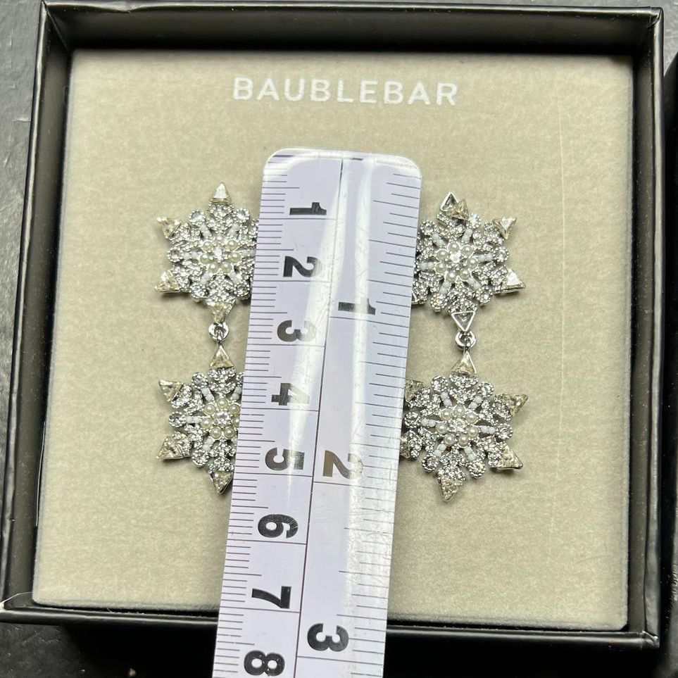 Baublebar Crystal Pavé Snowflake Dangle Drop Earrings Holiday Winter New NIB