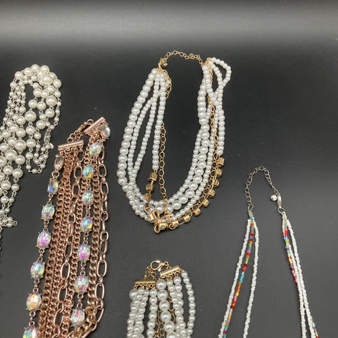 Costume Jewelry Lot of 9 Necklaces Vintage to Modern Faux Pearl Beaded Crystal
